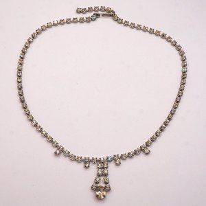 Vintage Clear Glass Rhinestone Bridal Prom Choker Necklace 15" Adjustable